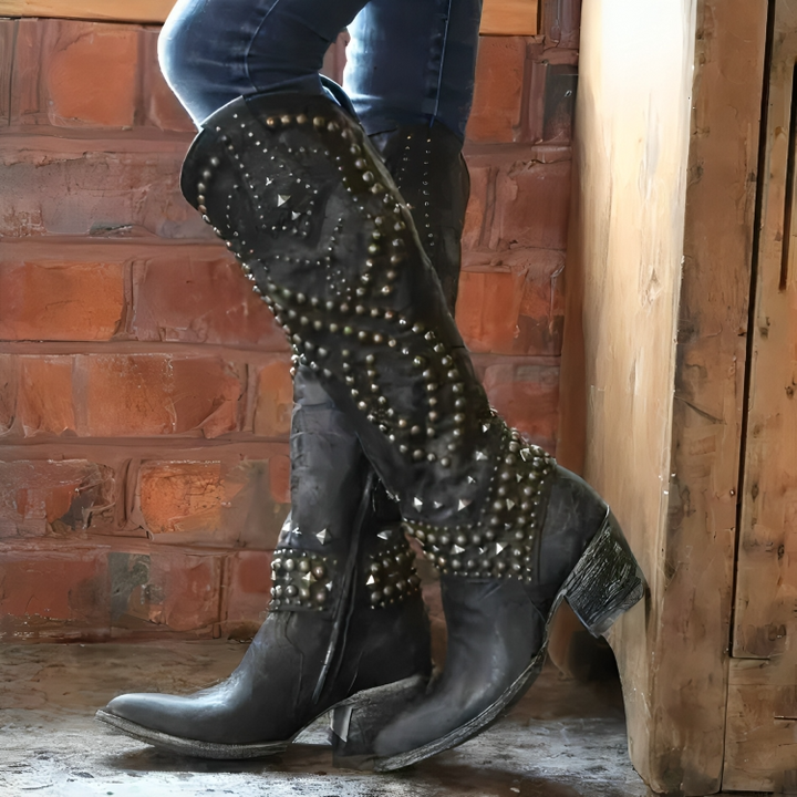 Women's Studded Western Knee-High Fashion Boots