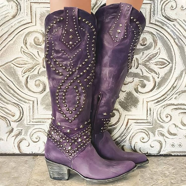 Women's Studded Western Knee-High Fashion Boots