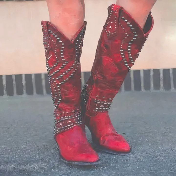 Women's Studded Western Knee-High Fashion Boots