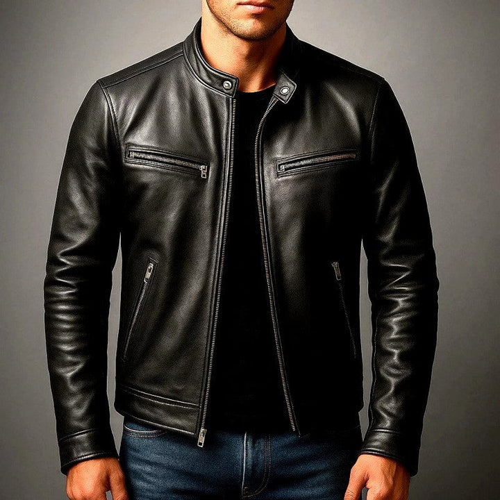 Men's Leather Café Racer Slim Fit Jacket