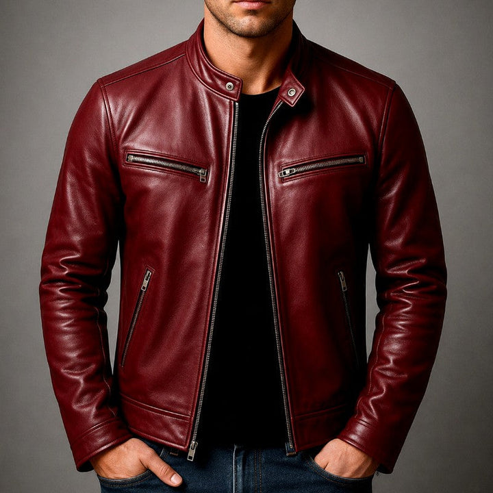 Men's Leather Café Racer Slim Fit Jacket