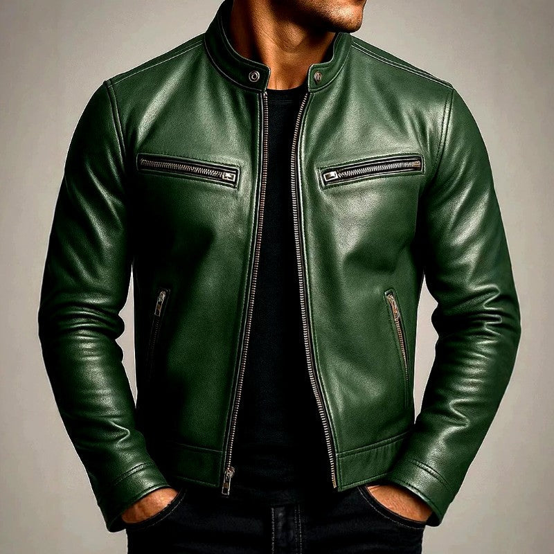 Men's Leather Café Racer Slim Fit Jacket