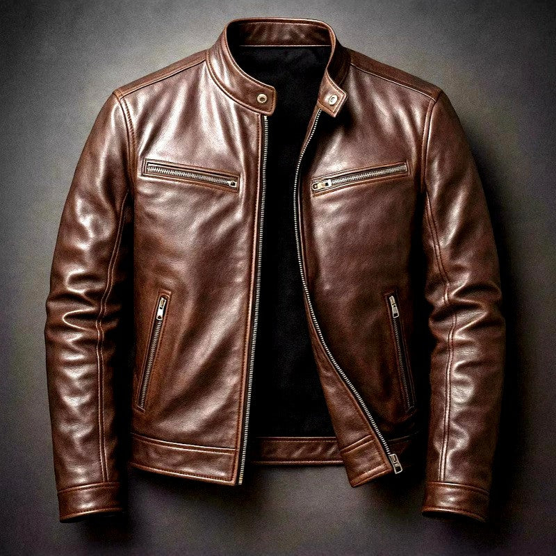 Men's Leather Café Racer Slim Fit Jacket