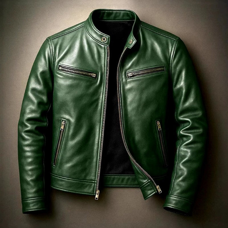 Men's Leather Café Racer Slim Fit Jacket