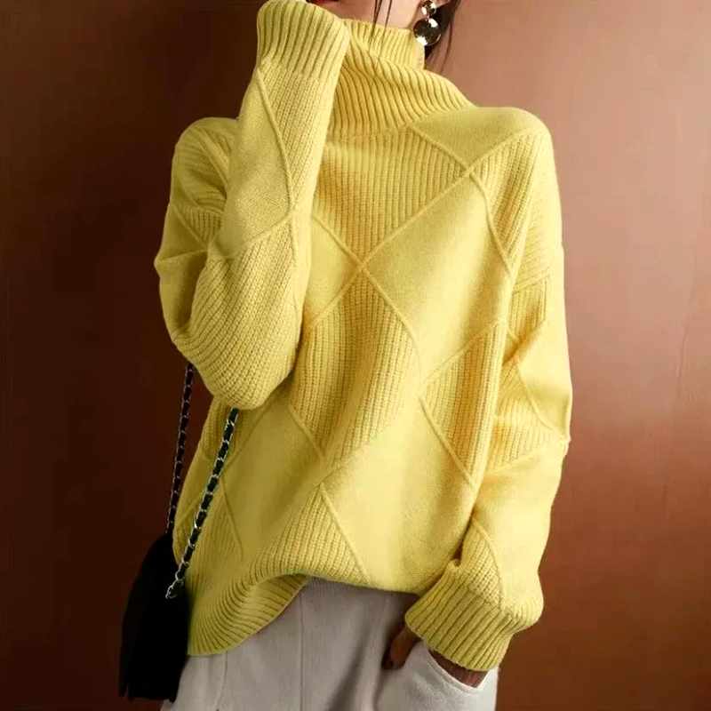 Women's Diamond Cashmere Turtleneck Sweater
