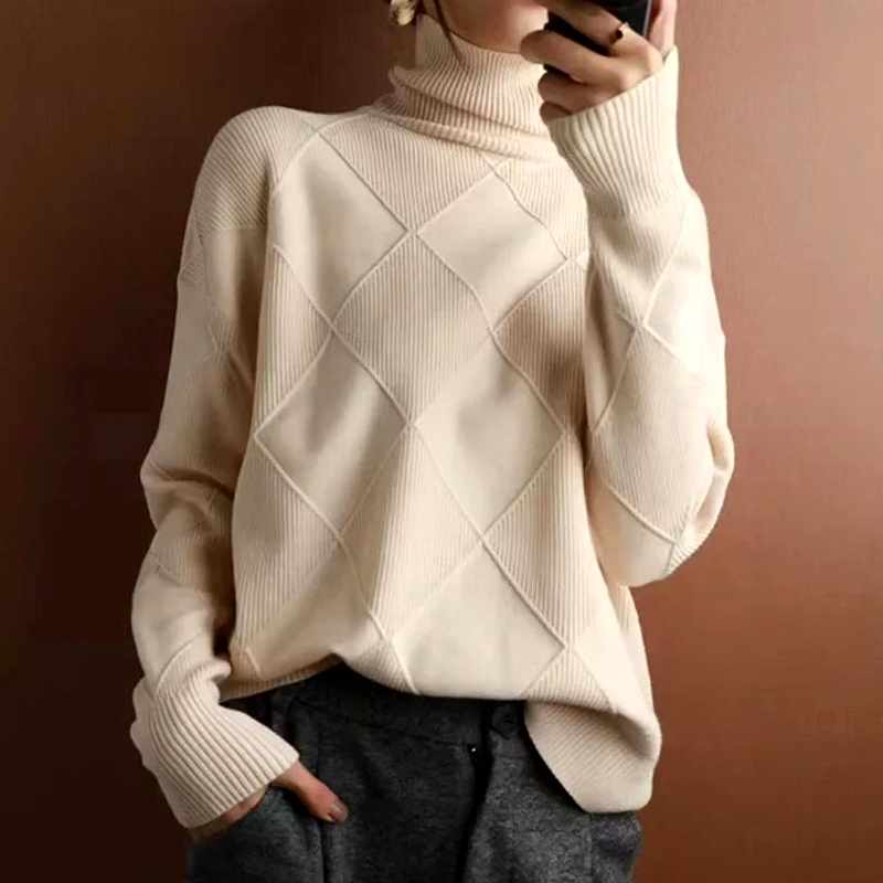 Women's Diamond Cashmere Turtleneck Sweater