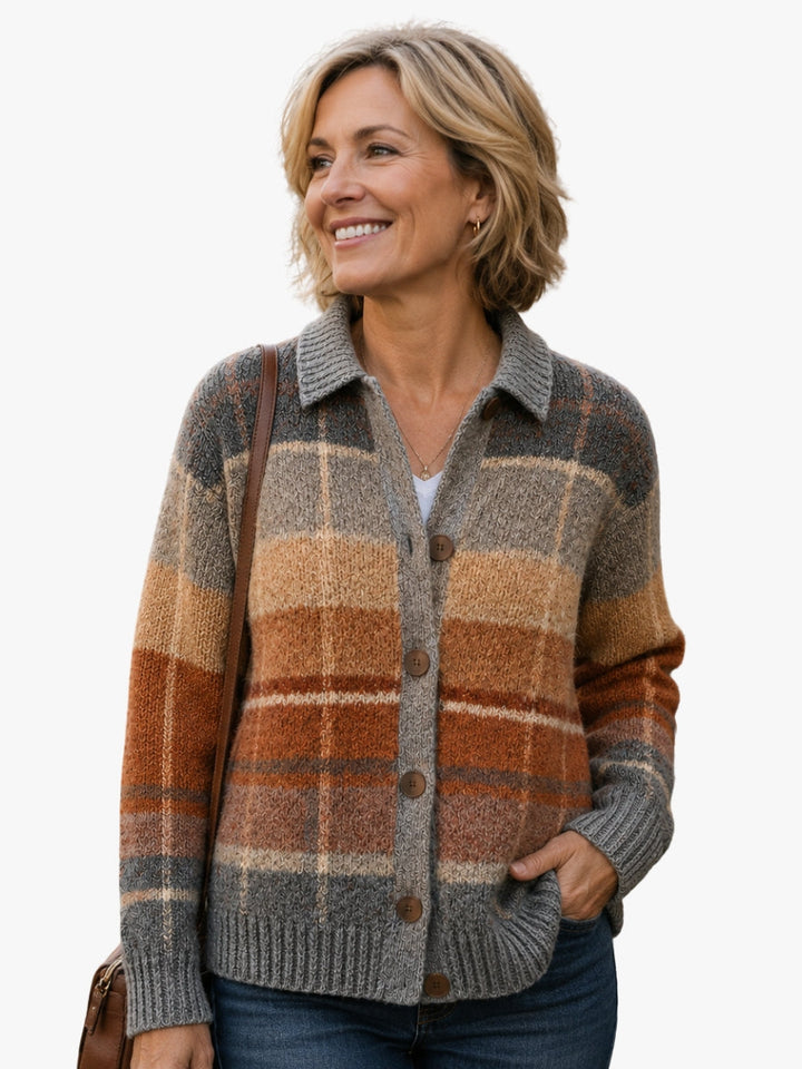 Women's Plaid Cardigan with Button Front and Collar