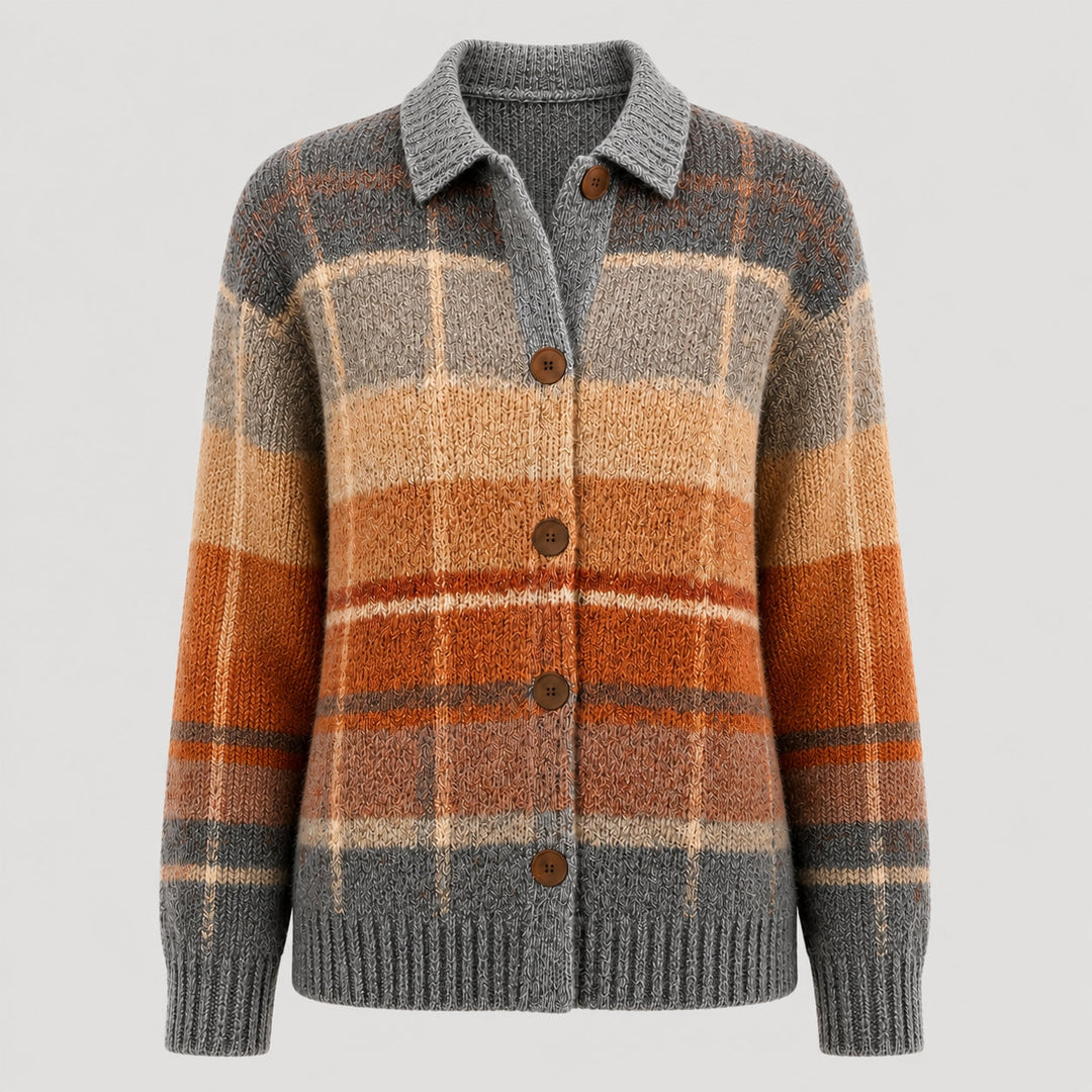 Women's Plaid Cardigan with Button Front and Collar