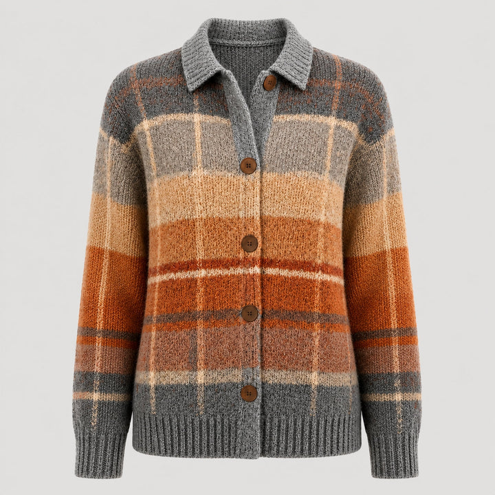 Women's Plaid Cardigan with Button Front and Collar
