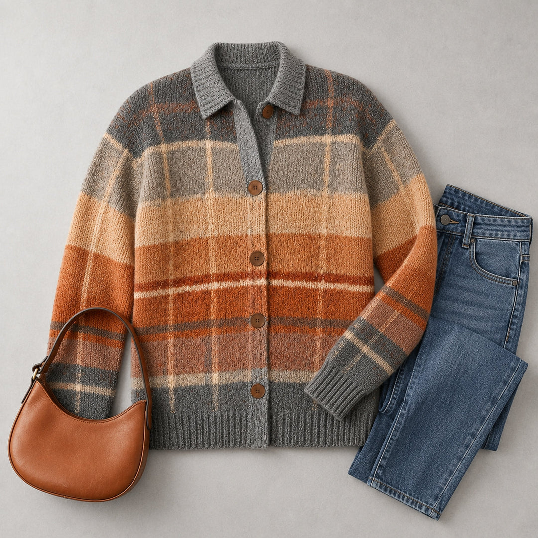 Women's Plaid Cardigan with Button Front and Collar