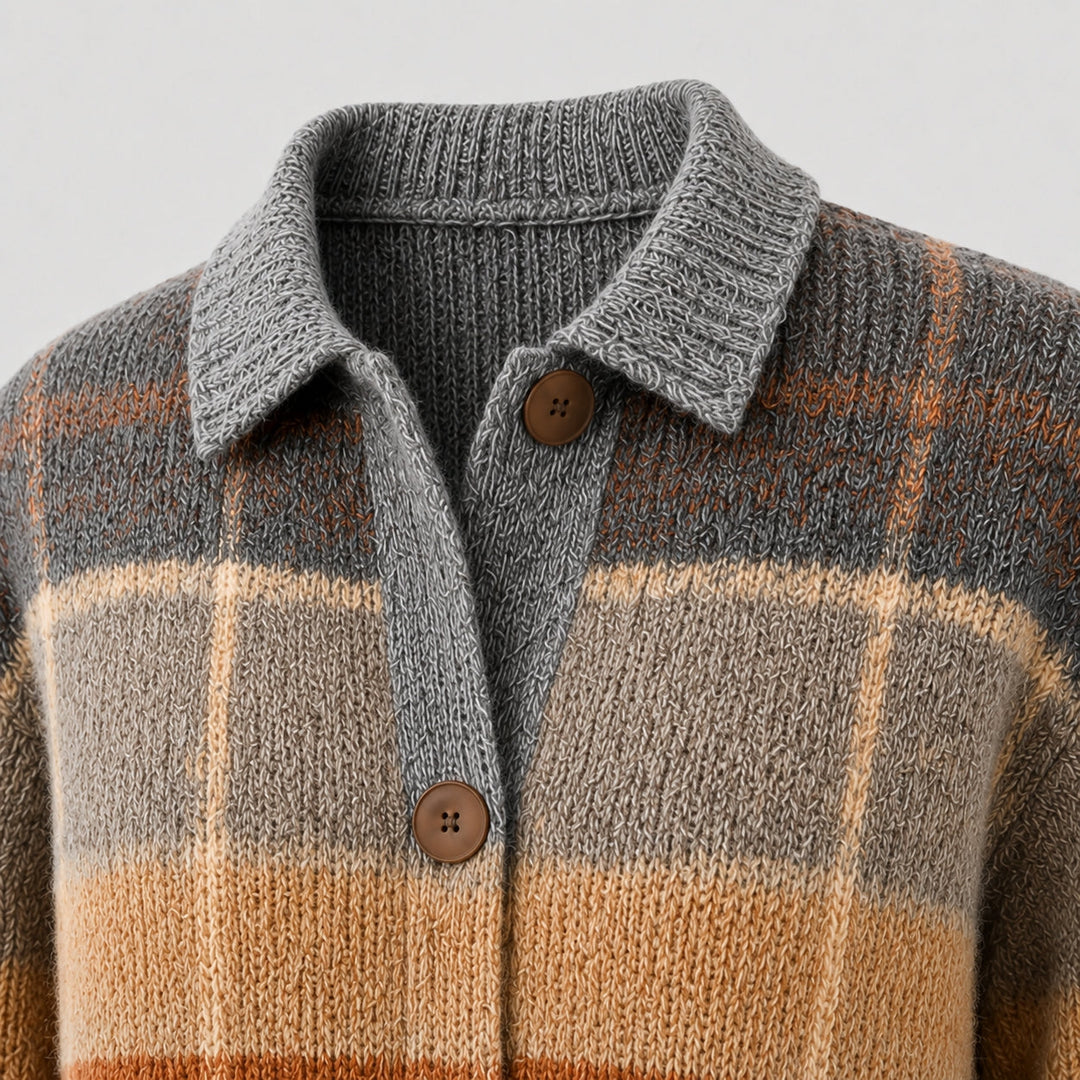 Women's Plaid Cardigan with Button Front and Collar