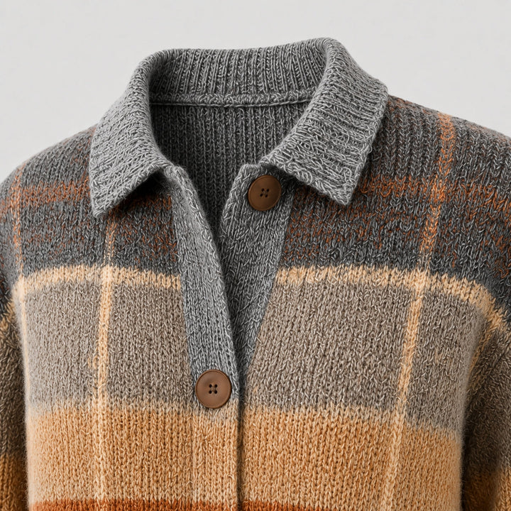 Women's Plaid Cardigan with Button Front and Collar
