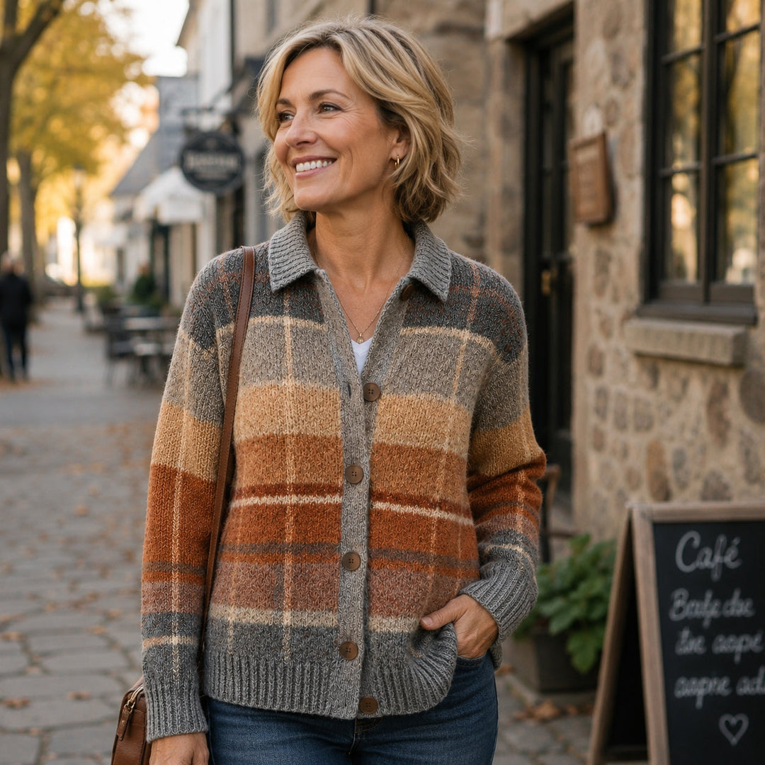 Women's Plaid Cardigan with Button Front and Collar