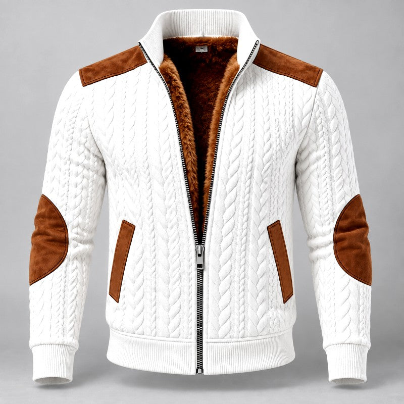 Men's Cable Knit Faux Fur Lined Zip-Up Jacket