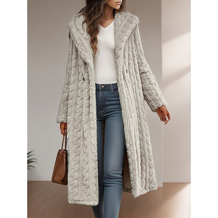 Women's Cable Knit Plush Hooded Longline Coat