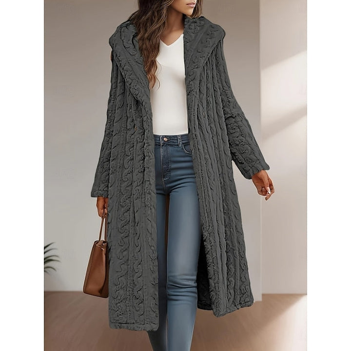 Women's Cable Knit Plush Hooded Longline Coat