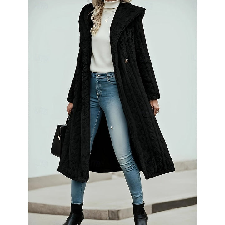 Women's Cable Knit Plush Hooded Longline Coat