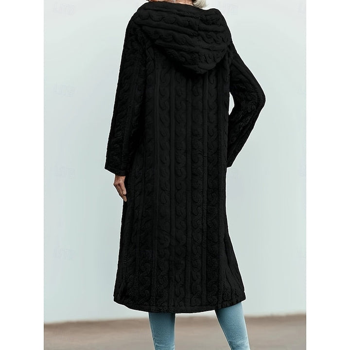Women's Cable Knit Plush Hooded Longline Coat
