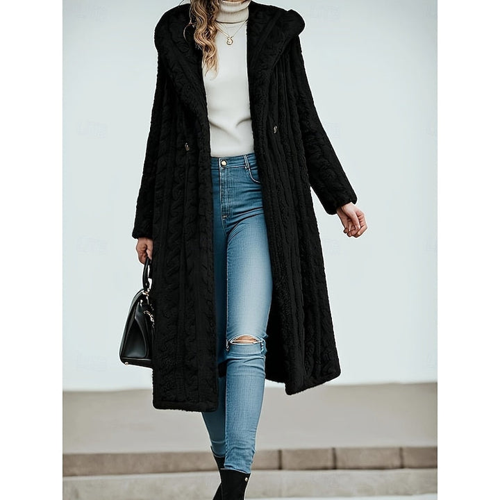 Women's Cable Knit Plush Hooded Longline Coat