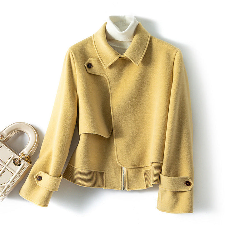 Women's Cropped Wool Jacket with Notch Collar