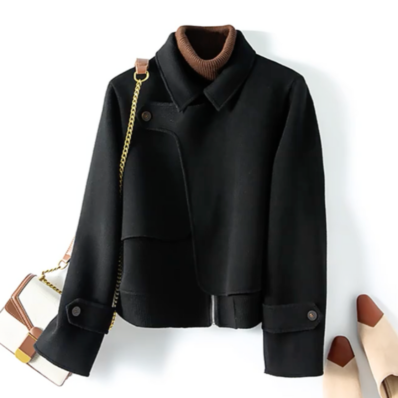 Women's Cropped Wool Jacket with Notch Collar