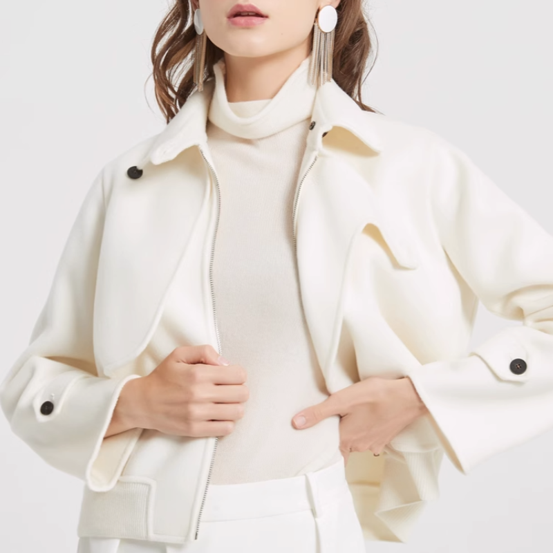 Women's Cropped Wool Jacket with Notch Collar