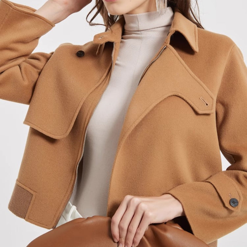 Women's Cropped Wool Jacket with Notch Collar