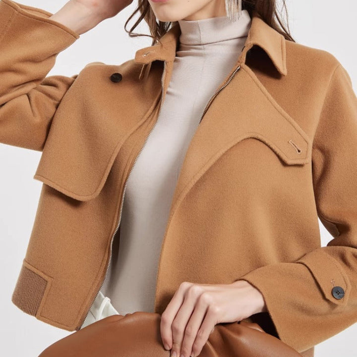 Women's Cropped Wool Jacket with Notch Collar