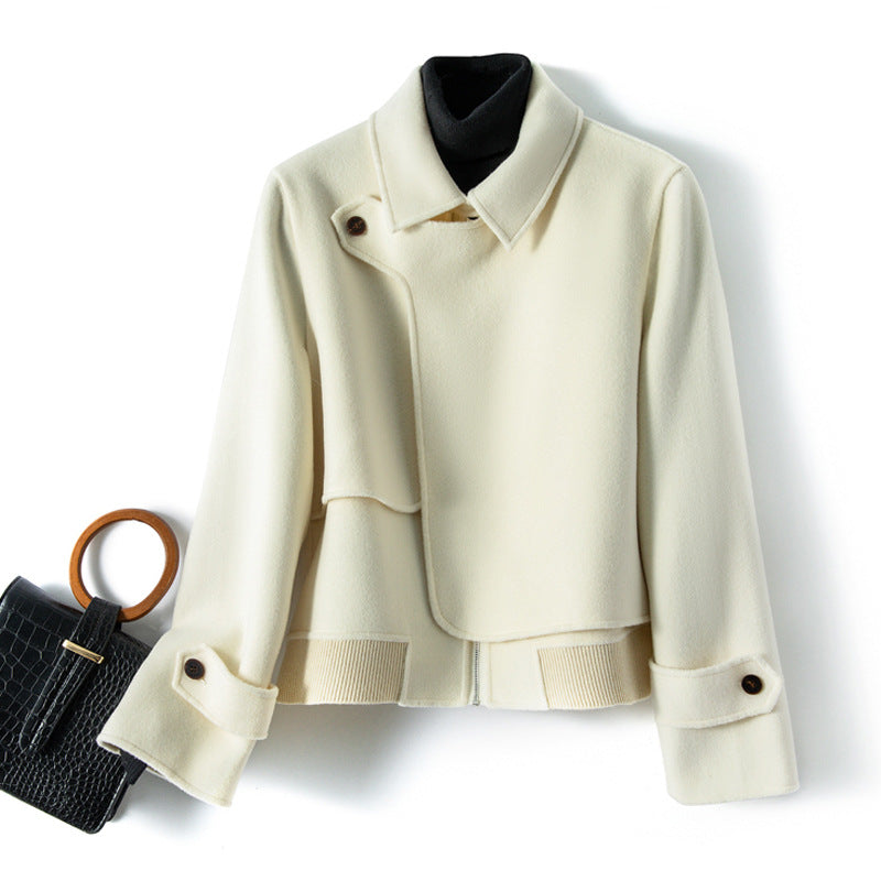 Women's Cropped Wool Jacket with Notch Collar