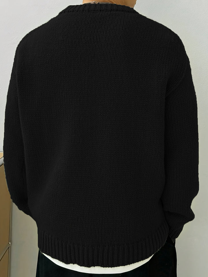 Men's Oversized Solid Color Round Neck Knit Pullover Sweater