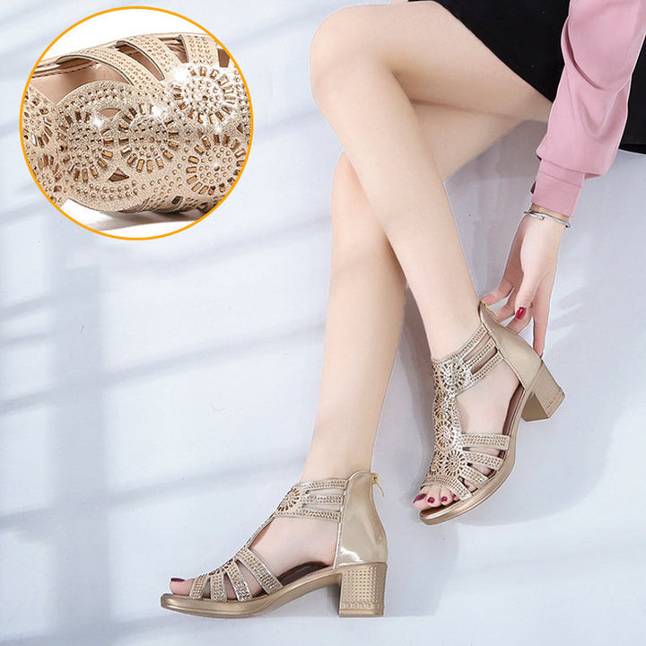 Yara | Women's Fashionable Wedge Sandals with Rhinestones and Zip
