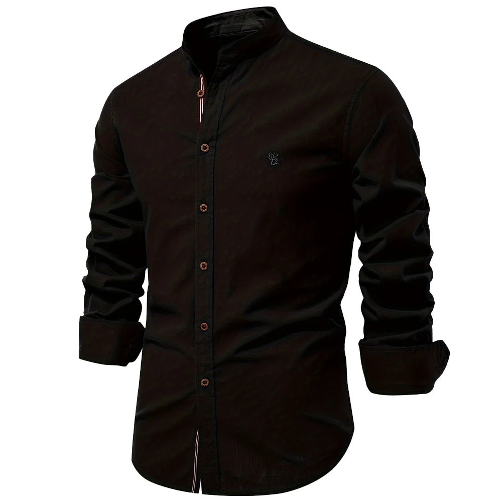 Men's Light Stand-Up Collar Shirt with Button Placket
