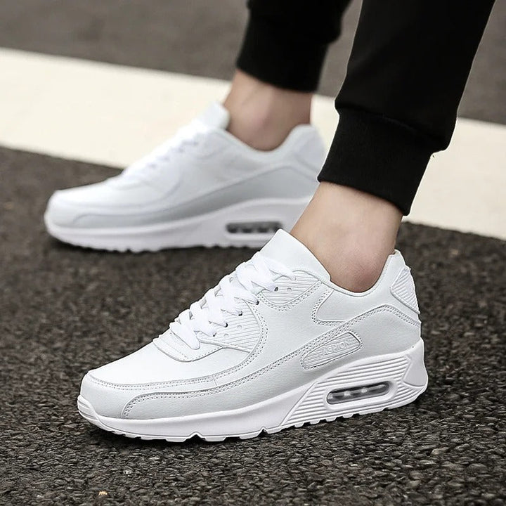 Men's White Leather High Sole Sneakers | Stylish Urban Footwear
