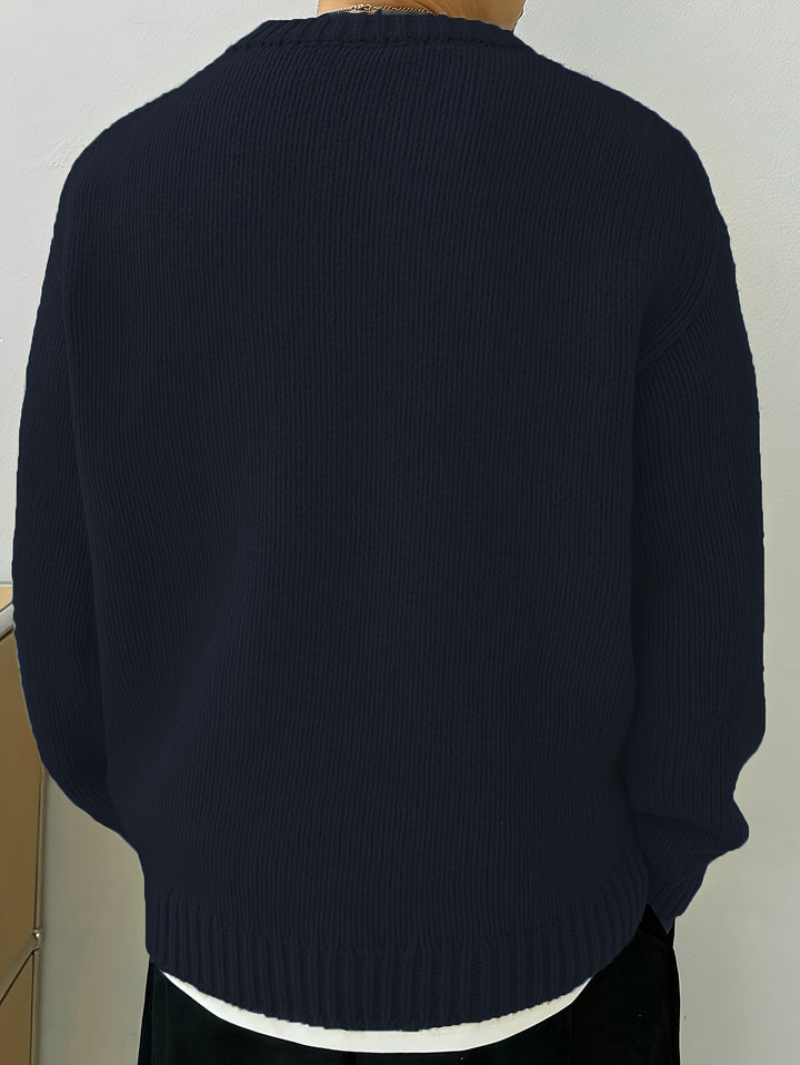 Men's Oversized Solid Color Round Neck Knit Pullover Sweater