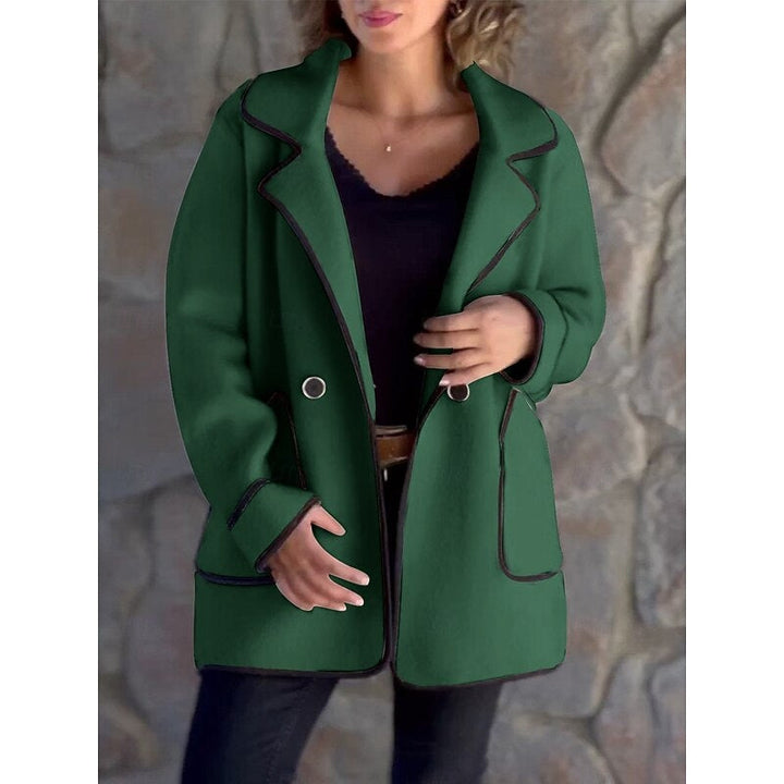Women's Contrast-Trim Coat with Notch Lapel and Loose Fit