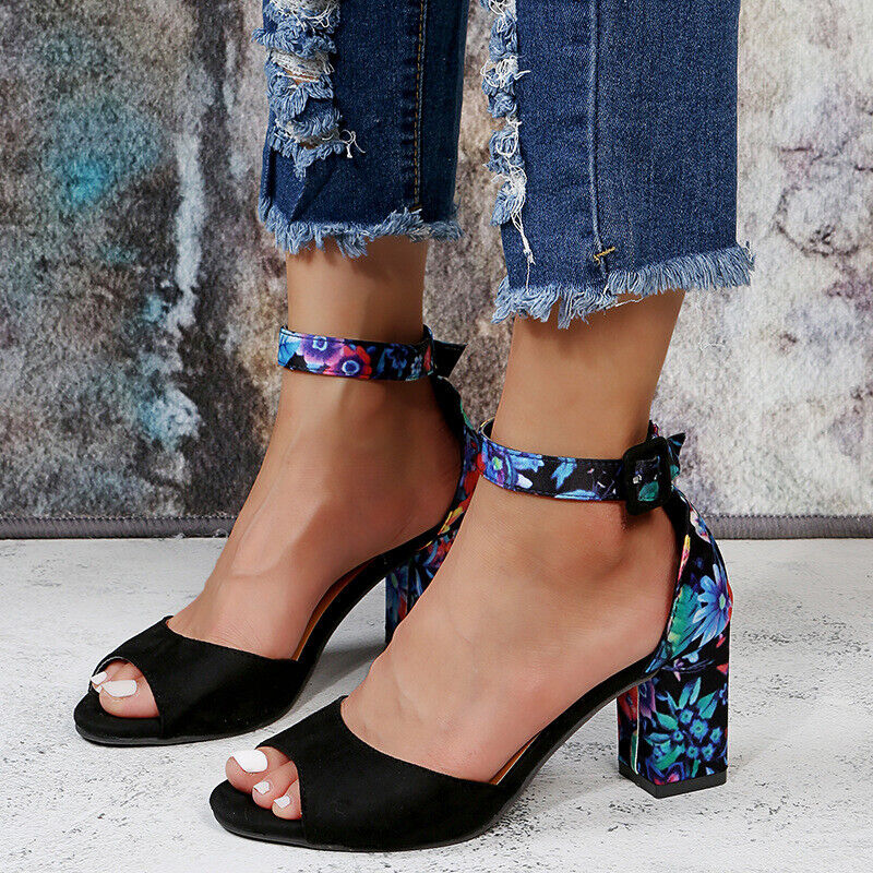 Marcella | Women's Floral High Heels with Ankle Straps