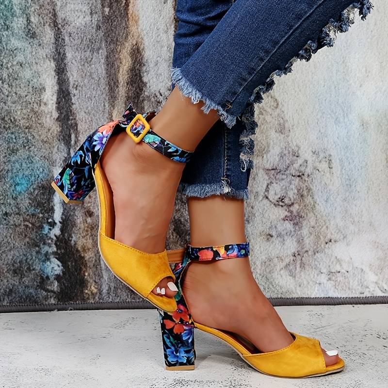 Marcella | Women's Floral High Heels with Ankle Straps