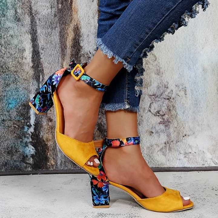 Marcella | Women's Floral High Heels with Ankle Straps
