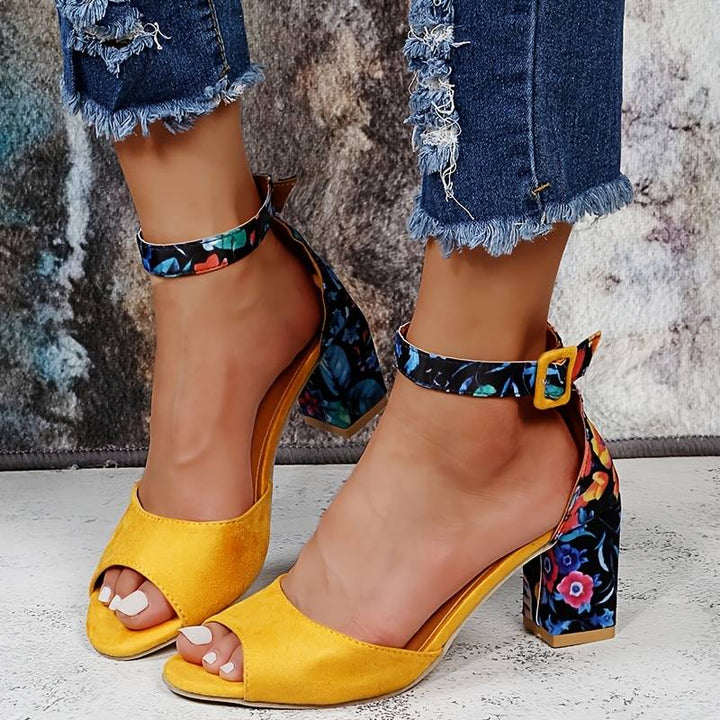 Marcella | Women's Floral High Heels with Ankle Straps
