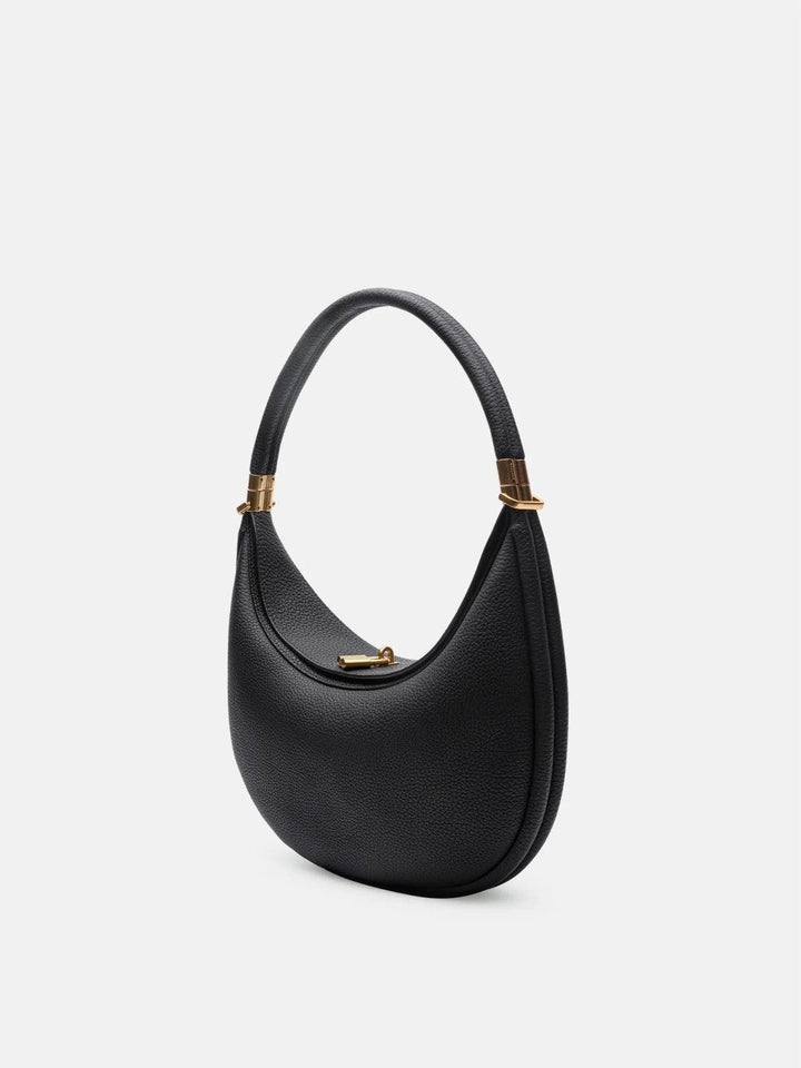 Women's Minimalist Crescent Shoulder Bag with Gold Accents for Day & Night