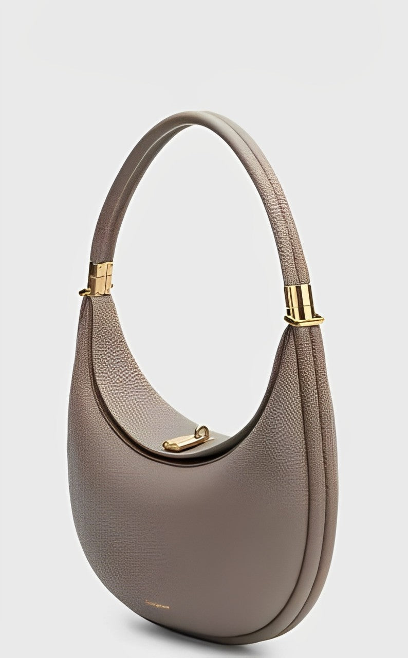 Women's Minimalist Crescent Shoulder Bag with Gold Accents for Day & Night