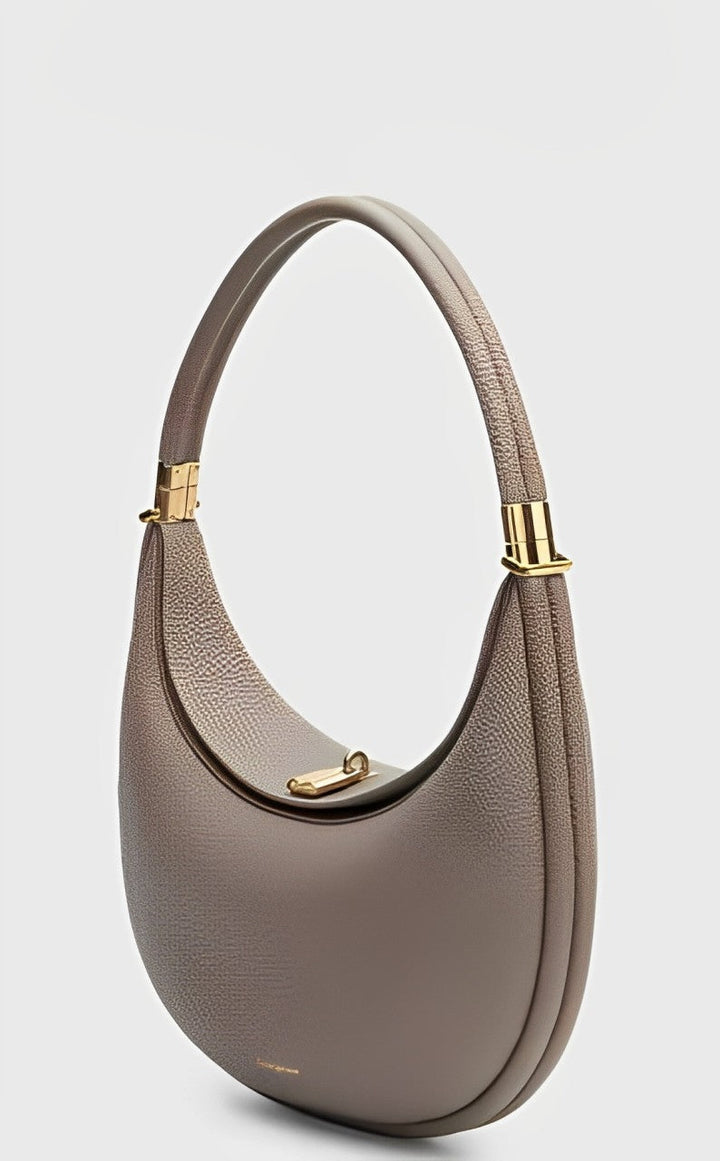 Women's Minimalist Crescent Shoulder Bag with Gold Accents for Day & Night