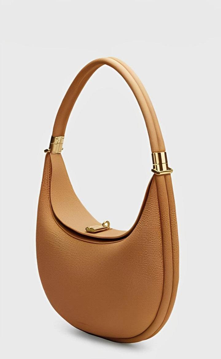 Women's Minimalist Crescent Shoulder Bag with Gold Accents for Day & Night