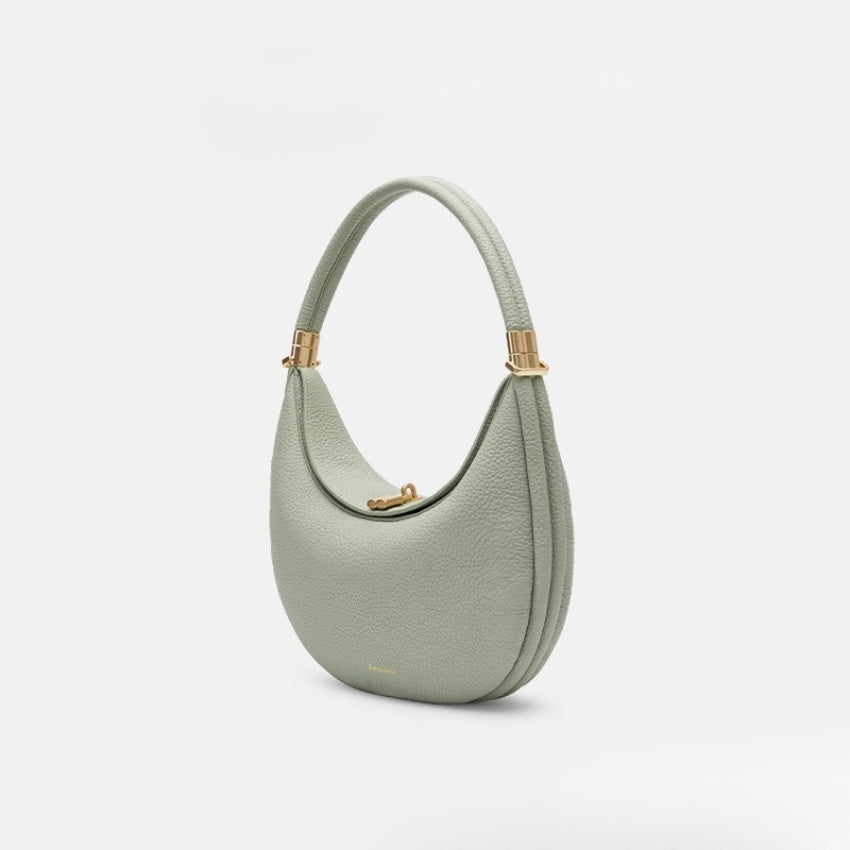 Women's Minimalist Crescent Shoulder Bag with Gold Accents for Day & Night