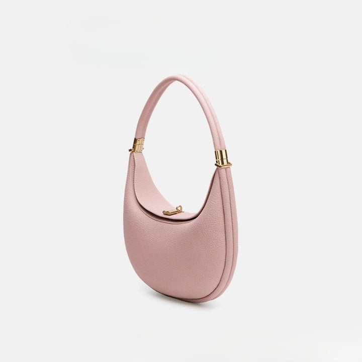 Women's Minimalist Crescent Shoulder Bag with Gold Accents for Day & Night