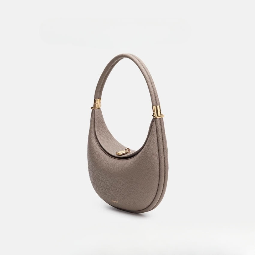 Women's Minimalist Crescent Shoulder Bag with Gold Accents for Day & Night