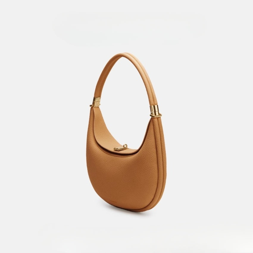 Women's Minimalist Crescent Shoulder Bag with Gold Accents for Day & Night