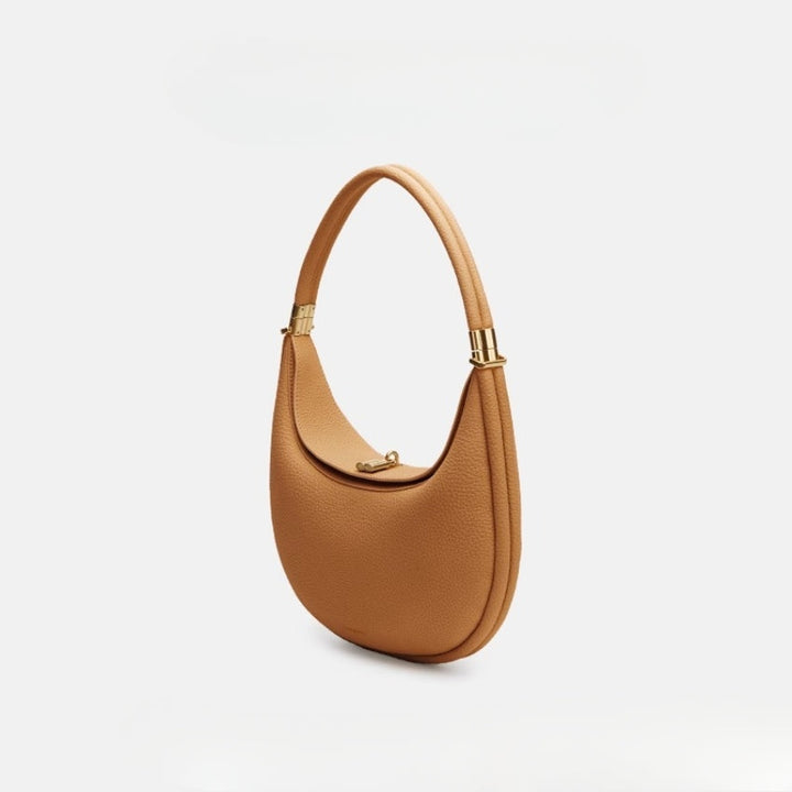 Women's Minimalist Crescent Shoulder Bag with Gold Accents for Day & Night