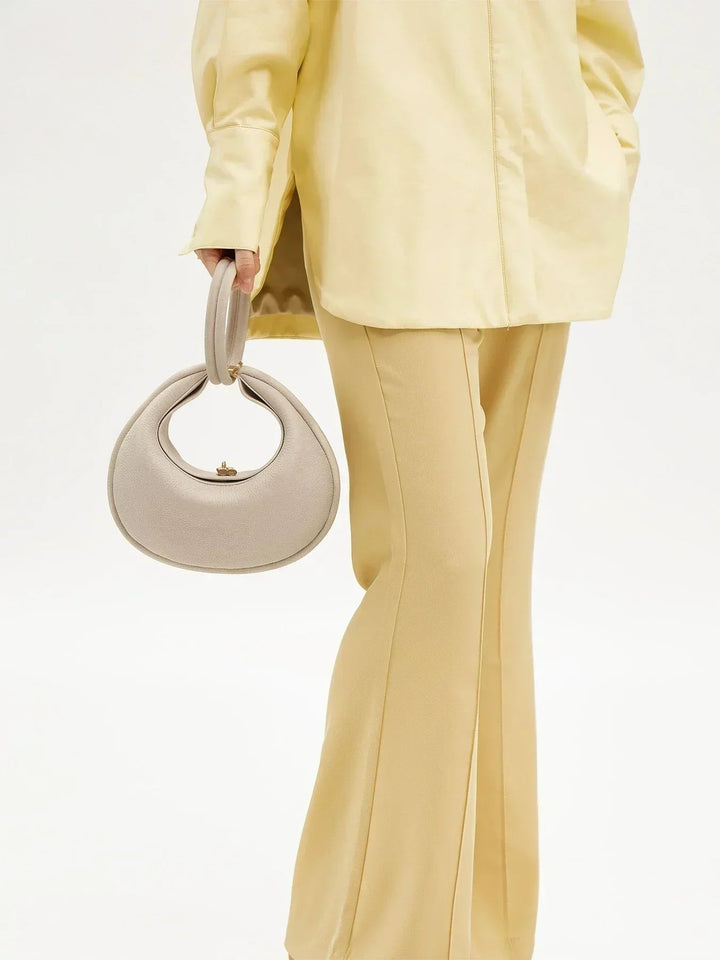 Women's Minimalist Crescent Shoulder Bag with Gold Accents for Day & Night