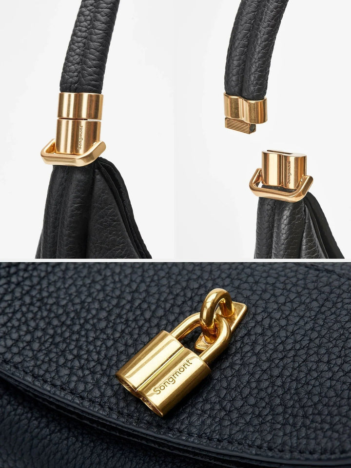Women's Minimalist Crescent Shoulder Bag with Gold Accents for Day & Night